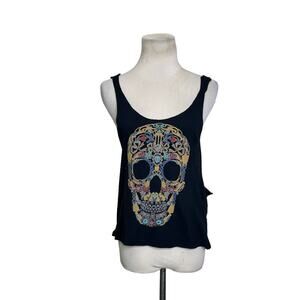 Black colorful skull mesh tank top size S